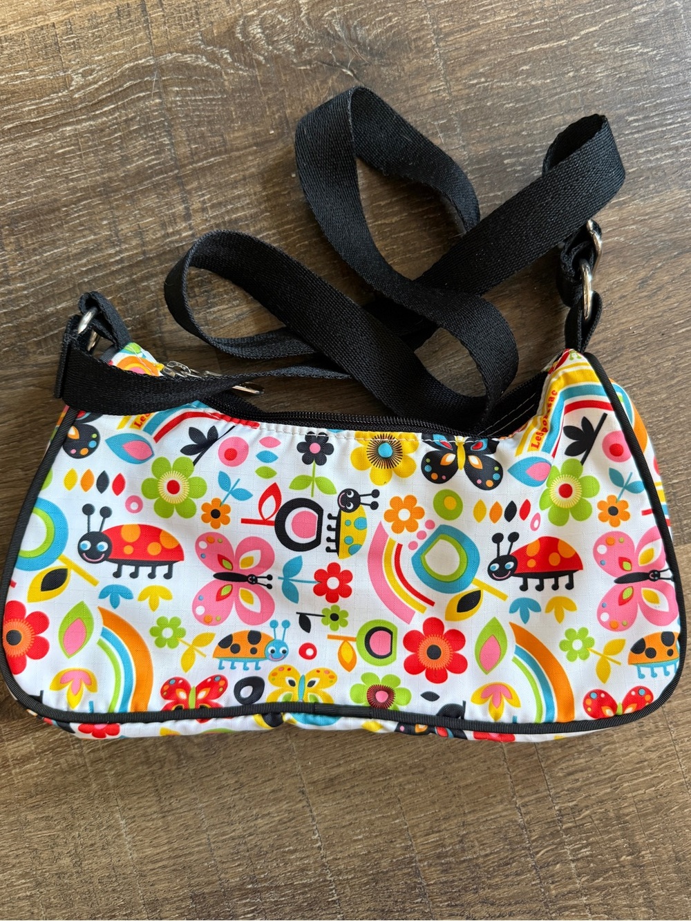 LESPORTSAC Floral Butterflies Rainbow Ladybug Shoulder / Crossbody Bag Purse